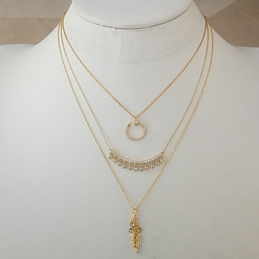 Gold plated Dangling CZ Necklace 16 to 18" inches